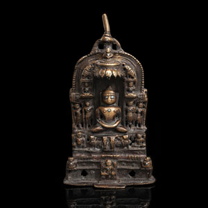 <b>Altar des Jain Tirthankara aus Bronze mit Silbereinlagen und Inschrift auf der Rückseite</b>