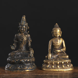 <b>Zwei Bronzen des Buddha und eines Bodhisattva</b>