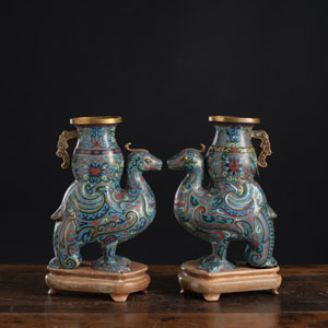 <b>A PAIR OF CLOISONNÉ-ENAMEL MYTHIC BEAST VASES</b>