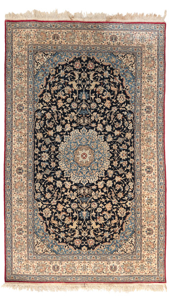 <b>A fine Nain carpet with woolen pile with silk inserts. Floral and animal motifs.</b>
