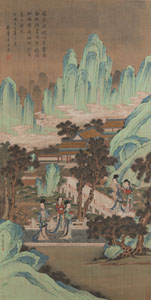<b>Malerei mit Hofdamen in einer Gartenlandschaft im Stil von Qiu Ying</b>