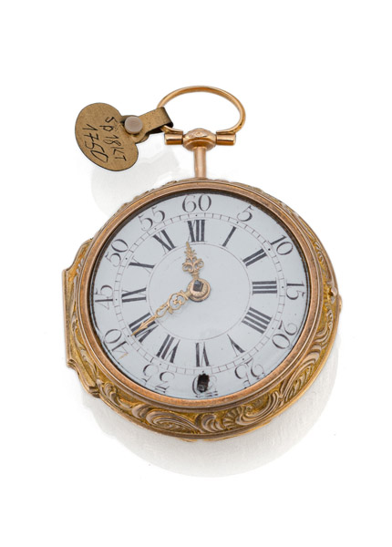 <b>A GOLD REPOUSSE SPINDLE POCKET WATCH</b>