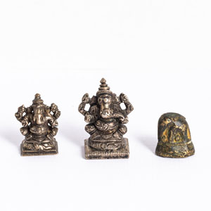 <b>TWO LOW-ALLOY SILVER FIGURINES OF GANESHA AND A BRONZE ELEPHANT</b>