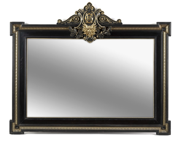 <b>A LARGE AND DECORATIVE BRASS MOUNTED CARVED WOOD AND STUCCO MIRROR</b> <b>A LARGE AND DECORATIVE BRASS MOUNTED CARVED WOOD AND STUCCO MIRROR</b>