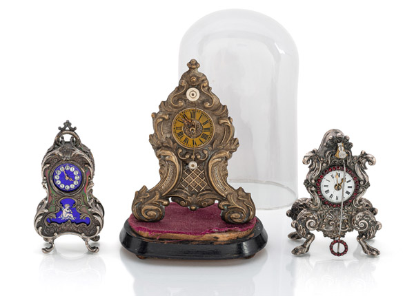 <b>THREE AUSTRIAN MINIATURE TABLE CLOCKS</b>