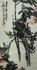 <b>A PRINT DEPICTING PEACHES AFTER WU CHANGSHUO. INK AND COLORS ON PAPER</b>