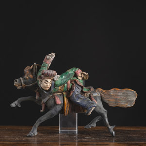 <b>Polychrome Keramikfigur eines Reiters zu Pferd</b>