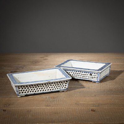 <b>TWO BLUE AND WHITE PORCELAIN JARDINIÈRES</b> <b>TWO BLUE AND WHITE PORCELAIN JARDINIÈRES</b>