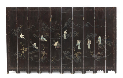 <b>A TEN-PART LACQUER-PAINTED FIGURES IN A LANDSCAPE FOLDING SCREEN</b> <b>A TEN-PART LACQUER-PAINTED FIGURES IN A LANDSCAPE FOLDING SCREEN</b>