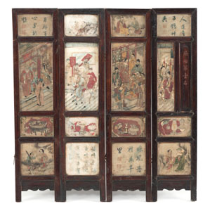 <b>FOUR PANELS OF A STONE-INLAID FIGURES AND LANDSCAPES SCREEN</b>