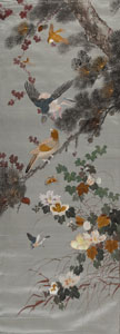 <b>FOUR SILK PAINTINGS DEPICTING BIRDS AND FLOWERS</b>