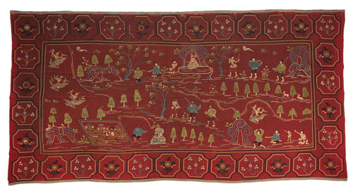 <b>Seltener und bedeutender kalaga-Behang mit Szenen aus der Geschichte der Manohari</b>