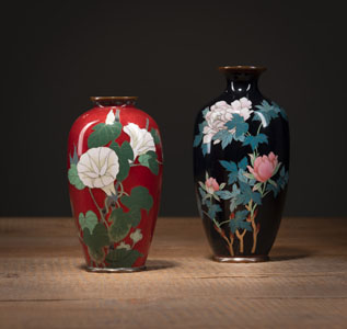 <b>TWO SMALL FLORAL CLOISONNÉ VASES</b>