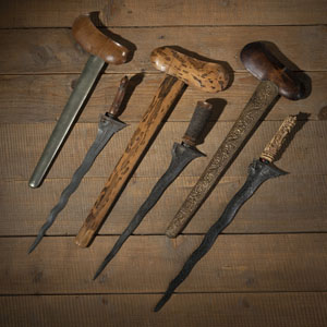 <b>THREE KERIS WITH VARIOUS CARVED HANDLES</b>