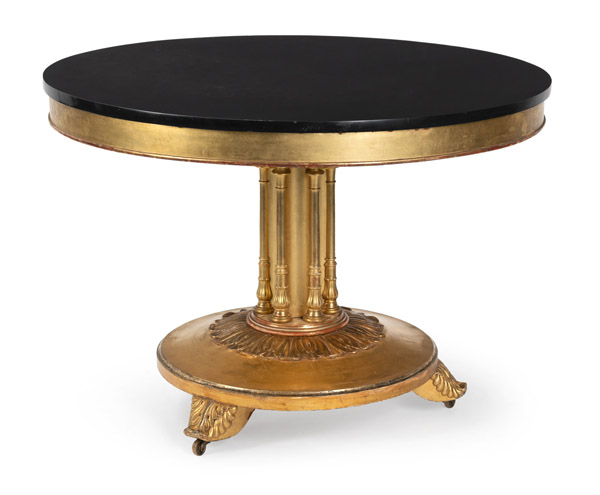 <b>A LARGE GILTWOOD CENTRE TABLE</b>