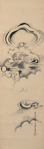<b>FOUR INK PAINTINGS ON PAPER DEPICTING FIGURES AND OTHERS, MOUNTED AS HANGING SCROLLS</b>