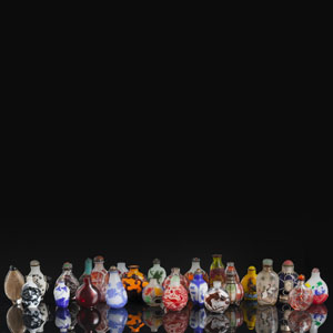 <b>A GROUP OF 26 INSIDE-PAINTED, BEIJING GLASS, A.O. SNUFFBOTTLES</b>