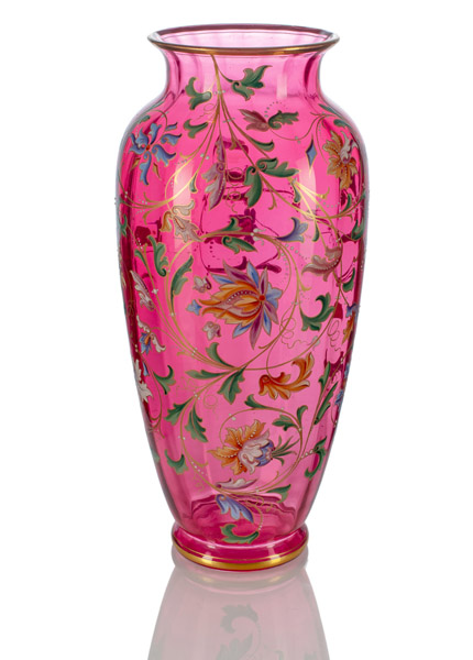 <b>Grosse Jugendstil Vase mit floraler Emailbemalung</b>