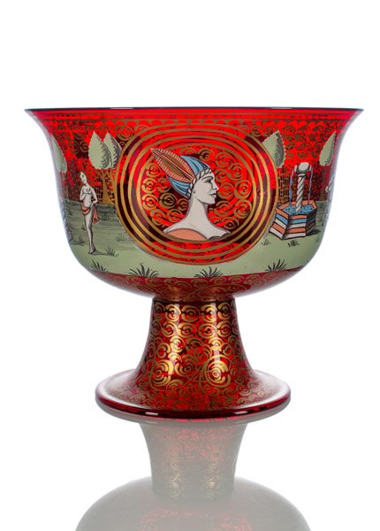 <b>LARGE MURANO FOOTED BOWL WITH WEDDING SOCIETY AND FOUNTAIN OF YOUTH</b>