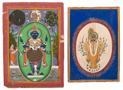 <b>Kṛṣṇa in kosmischer Gestalt und Viṣṇu auf der Weltenschlange</b>