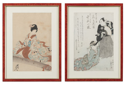 <b>Seiyosai Shunshi (aktiv, 1826-1828) und Toyohara Chikanobu (1838-1912): Zwei Oban-tat-e mit Darstellungen von Schauspielern bzw, einer Bijin</b>