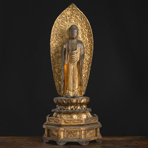 <b>A LACQUER-GILT WOOD FIGURE OF BUDDHA AMIDA</b>