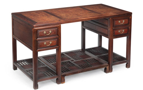 <b>A MULTI-PART ROOTWOOD-INLAID DESK WITH 'CRACKED ICE' FOOTREST</b>