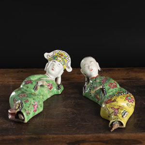 <b>TWO POLYCHROME PORCELAIN FIGURES OF A COUPLE</b> <b>TWO POLYCHROME PORCELAIN FIGURES OF A COUPLE</b>