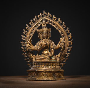 <b>Feuervergoldete Bronze einer tantrischen Form des Manjushri</b>