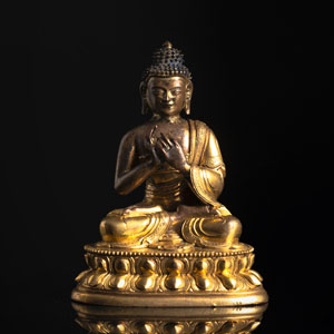 <b>Partiell feuervergoldete Bronze des Buddha Shakyamuni</b>