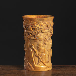 <b>A RELIEF 'SCHOLARS AMONG PINES' BRUSH POT</b> <b>A RELIEF 'SCHOLARS AMONG PINES' BRUSH POT</b>