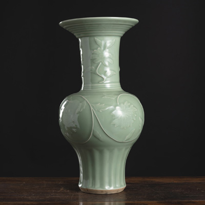 <b>A CELADON-GLAZED LOTUS RELIEF 'YENYEN' VASE</b>