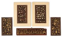 <b>A GROUP OF FIVE CARVED  AND PIERCED WOOD PANELS</b>