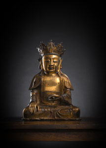 <b>Feuervergoldete Bronze des gekrönten Buddha</b>