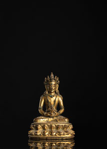 <b>Feuervergoldete Bronze des Amitayus auf einem Lotus</b>