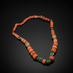 <b>A RED CORAL AND TURQUOISE BEAD NECKLACE</b>