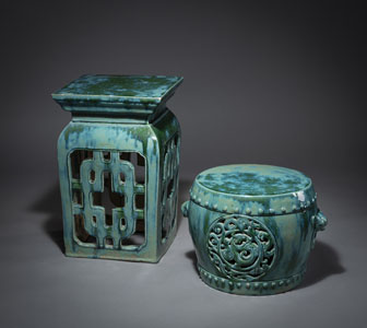 <b>A SQUARE AND A HEXAGONAL 'SHIWAN' WARE CERAMIC STOOL</b>