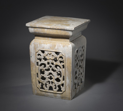 <b>A CREME-GLAZED SQUARE CERAMIC STOOL</b> <b>A CREME-GLAZED SQUARE CERAMIC STOOL</b>