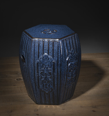 <b>A BLUE-GLAZED HEXAGONAL 'SHIWAN' CERAMIC STOOL</b>