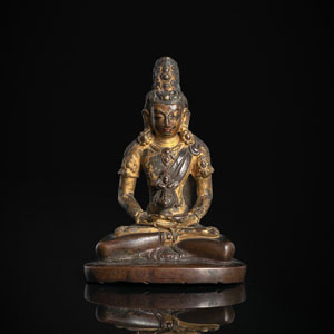 <b>A PARCEL COLD-GILDED BRONZE FIGURE OF AMITAYUS</b>