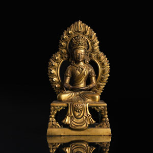 <b>Feuervergoldete Bronze des Amitayus auf einem Thron</b>