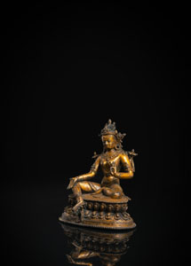<b>Feuervergoldete Bronze der Syamatara auf einem Lotus</b>