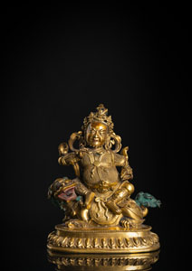 <b>Feuervergoldete Bronze des Vaishravana auf seinem Löwen</b>
