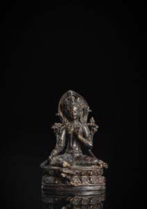 <b>Bronze der sitzenden Syamatara mit Resten von Vergoldung</b>