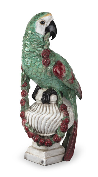 <b>A LARGE NYMPHENBURG MAIOLICA FIGURE OF A MACAW WITH GARLAND</b>