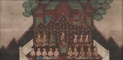 <b>A PAINTING DEPICTING A TEMPLE SCENE</b>