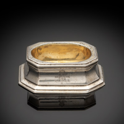 <b>A PARCIAL GILT SILVER SALT CELLAR WITH THE MONOGRAM OF PRINCE FRIEDRICH-AUGUST ZU ANHALT DESSAU</b>