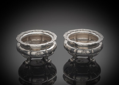 <b>A PAIR OF SILVER SALT CELLARS WITH THE ROYAL WURTTEMBERG COAT OF ARMS</b>