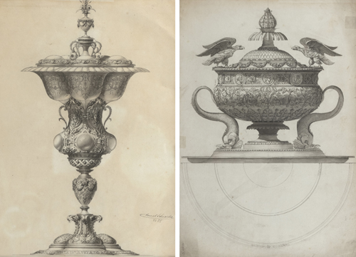 <b>Konrad Schneider, Zwei Entwurfszeichnungen für Silbergerätschaft</b>