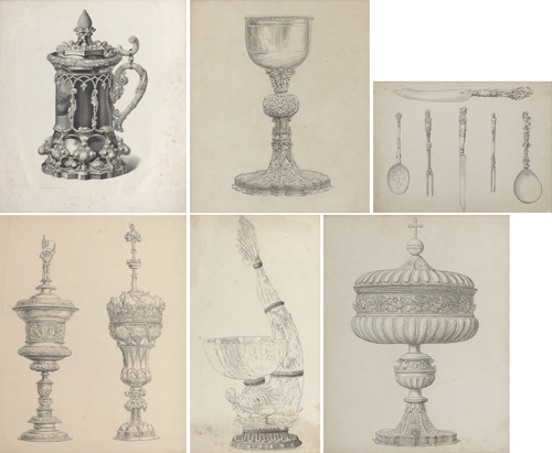 <b>Sechs Blatt aus Musterbüchern für Silbergerätschaft</b>